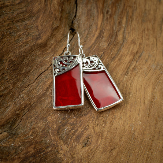 Sterling Silver Reversible Rectangle Dangle Earrings With Jewel