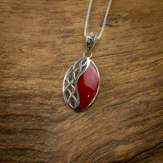 Sterling Silver Oval Pendant With Half-Jewel, 25mm