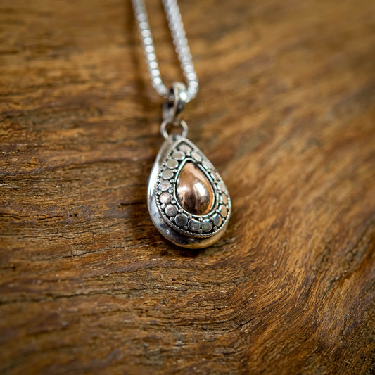 Balinese Sterling Silver With Centered-Drop Gold 18 Carat Drop Pendant, 15mm