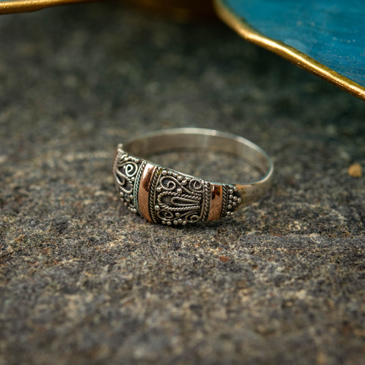 Balinese Sterling Silver With 3-line Gold 18 Carat Ring, Various Sizes 5.5 - 10