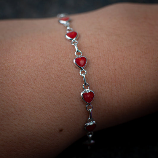 Sterling Silver Heart Link Chain Bracelet With Jewel