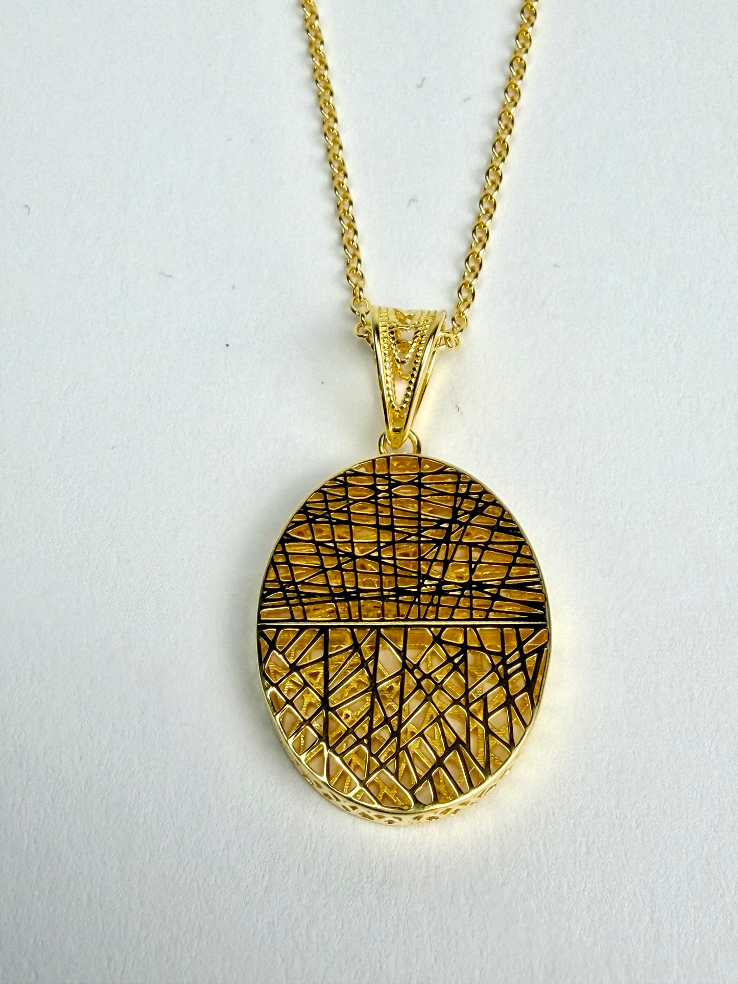 Sterling Silver Abstract Oval Sunset Horizon Necklace with Material-Plated