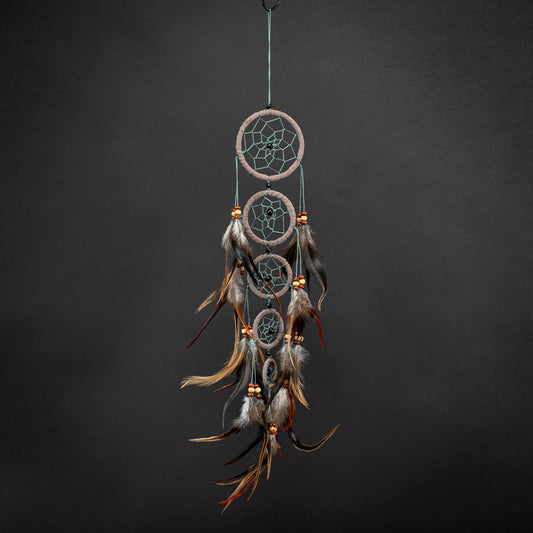 Boho Dreamcatcher With 5-Ring & Handmade Feather
