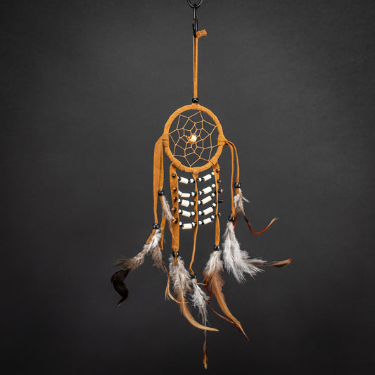 Boho Dreamcatcher With Blacks Beads & Handmade Feather