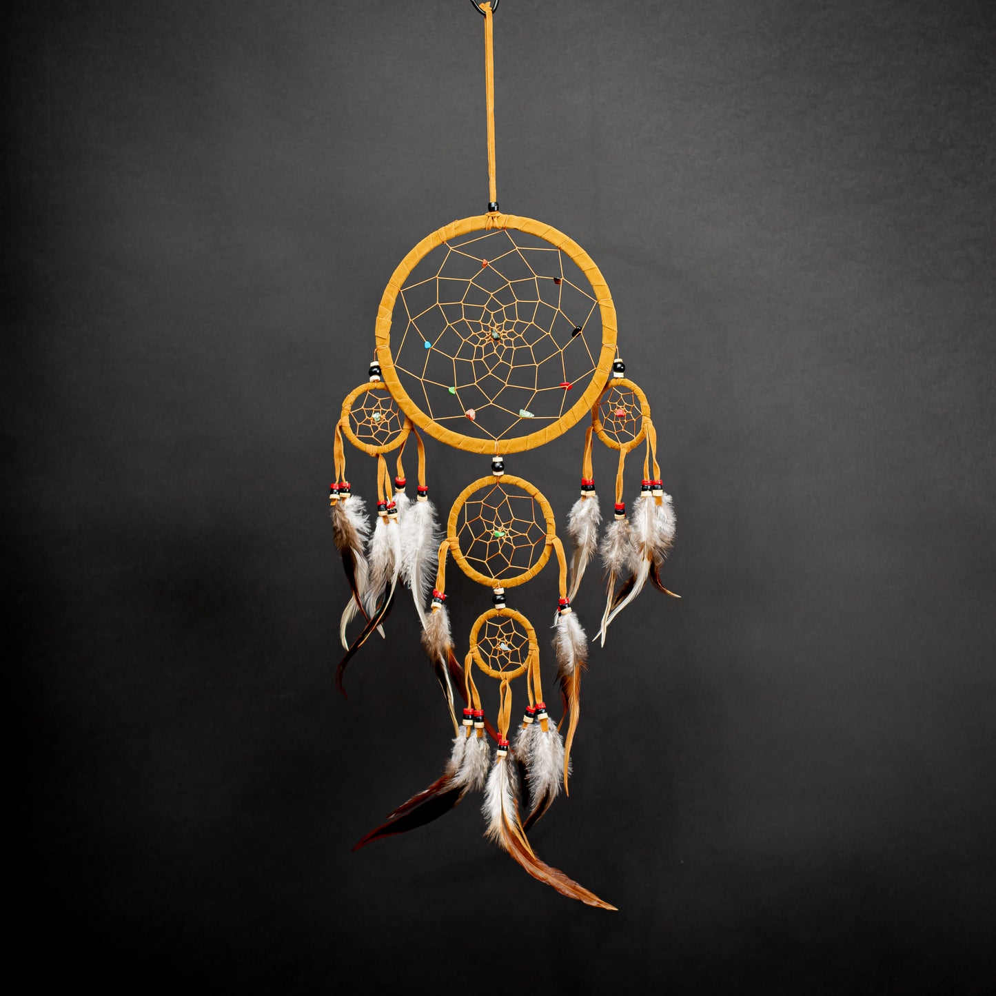 Boho Dreamcatcher With Multi Rings & Handmade Feather
