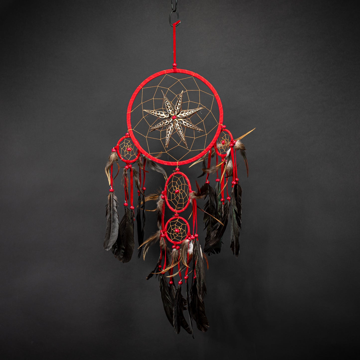 Multi Rings Boho Dreamcatcher With Seashell & Handmade Feather