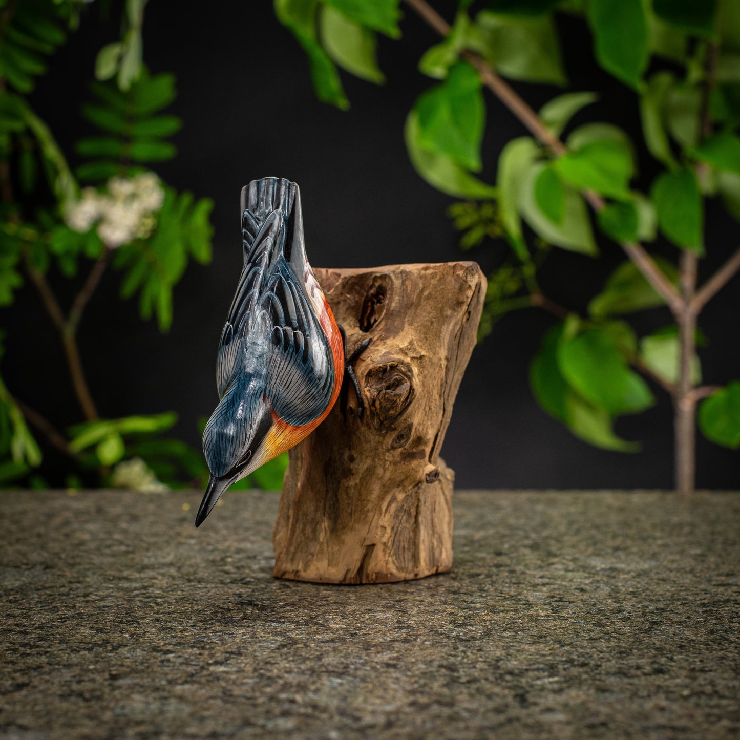 Hand Made Hand Painted Wooden Sculpture of a Red-Breasted Nuthatch