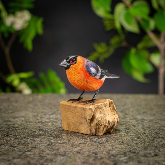 Hand Made Hand Painted Wooden Sculpture of a Eurasian Bullfinch