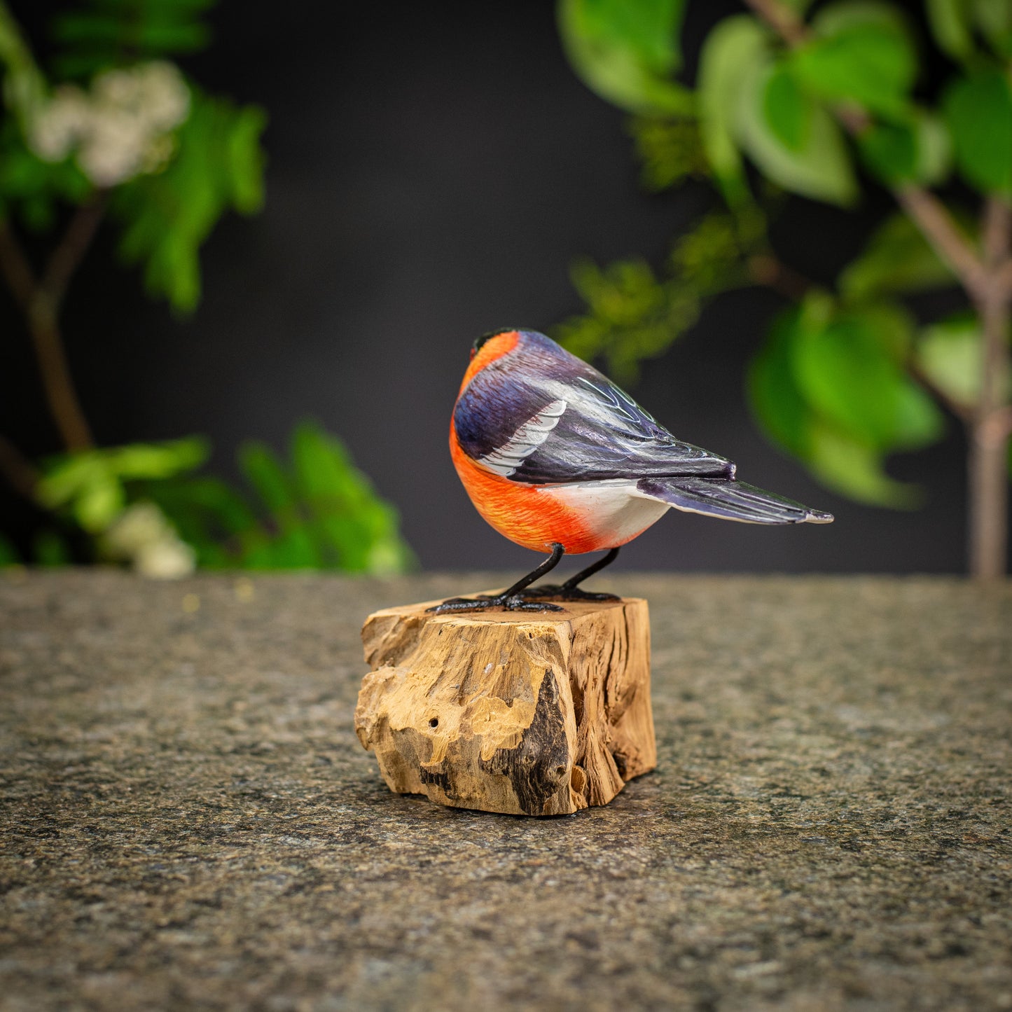 Hand Made Hand Painted Wooden Sculpture of a Eurasian Bullfinch