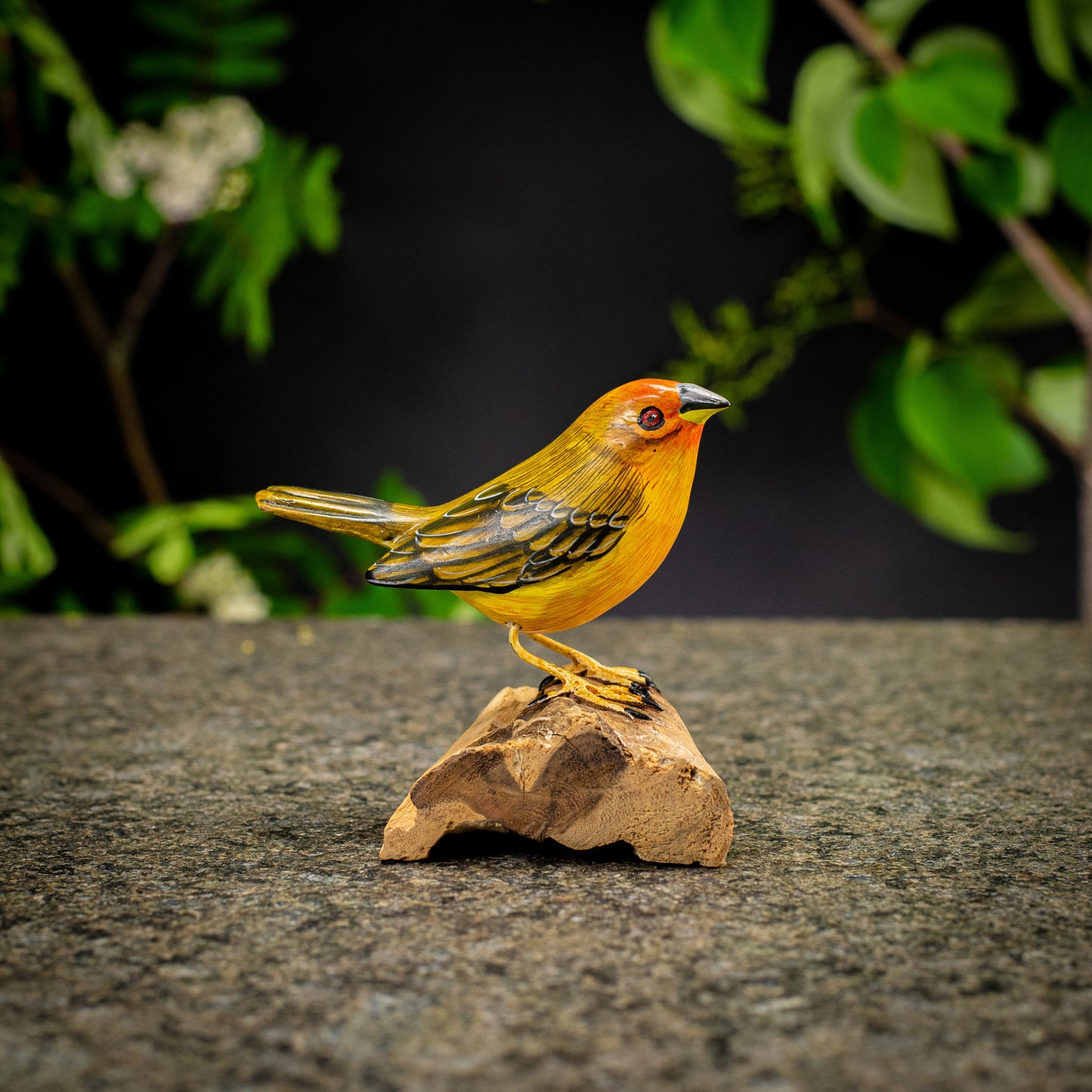 Hand Made Hand Painted Wooden Sculpture of a Saffron Finch