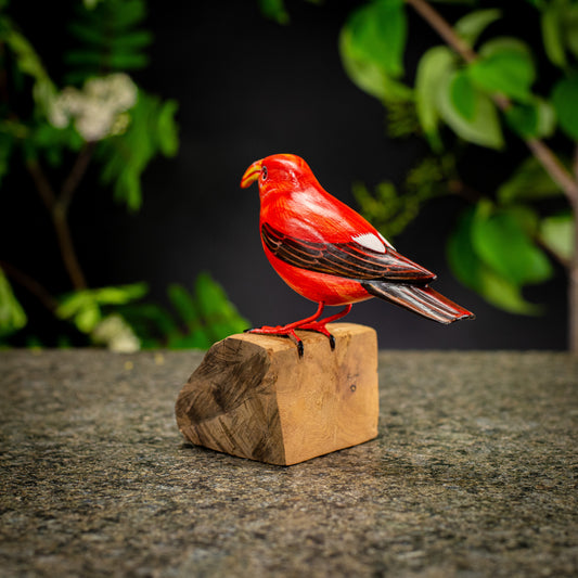 Hand Made Hand Painted Wooden Sculpture of a Hawaiian Honeycreeper