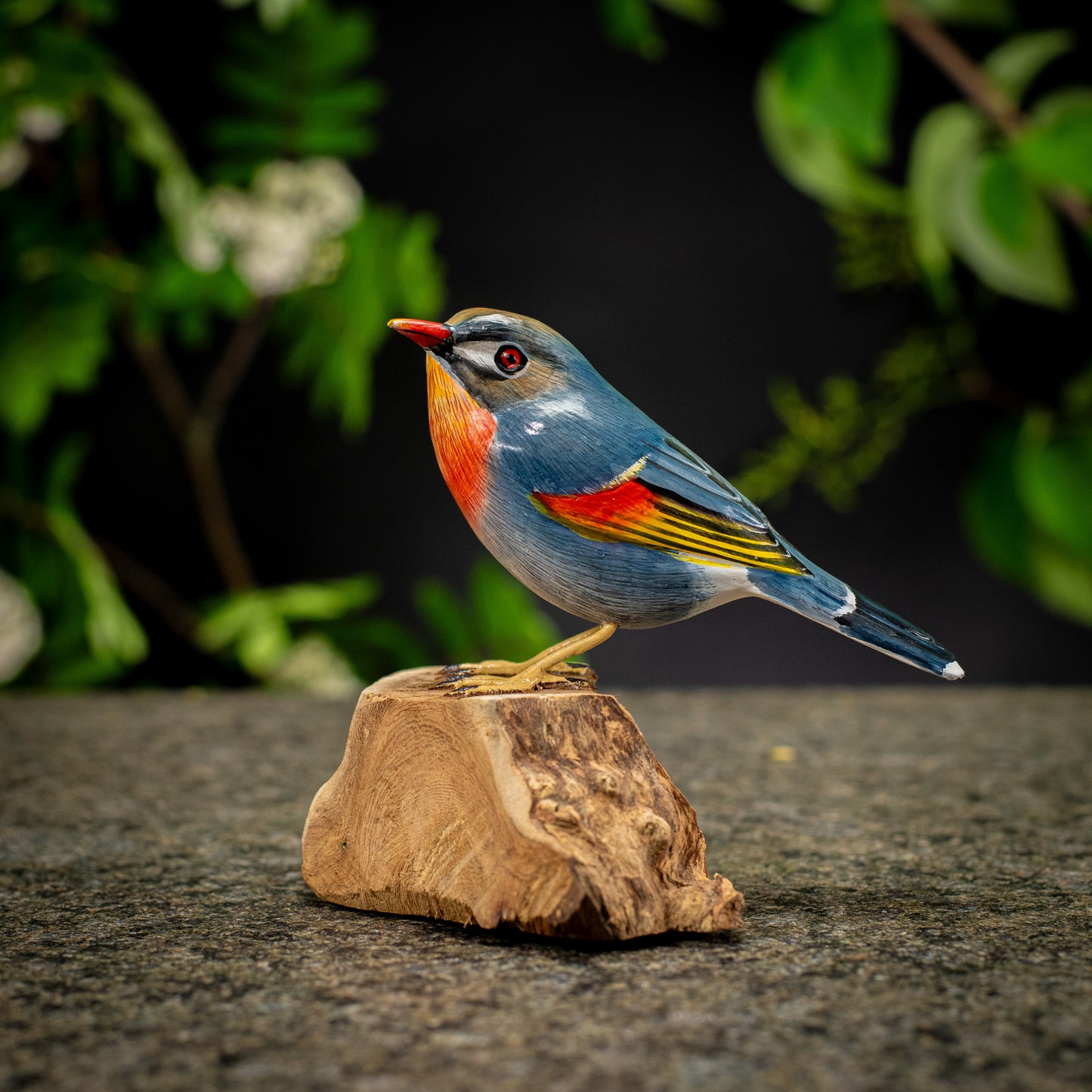 Hand Made Hand Painted Wooden Sculpture of a Red-Billed Leiothrix