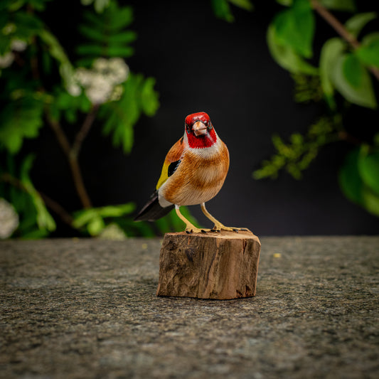 Hand Made Hand Painted Wooden Sculpture of a European Goldfinch