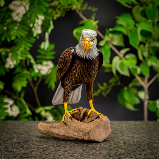 Hand Made Hand Painted Wooden Sculpture of a Bald Eagle