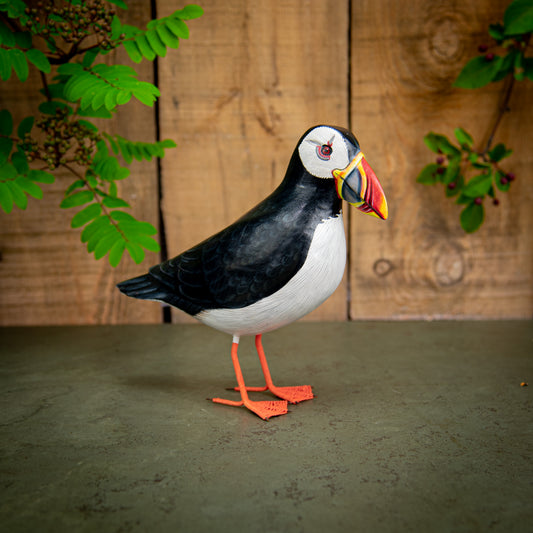 Hand Made Hand Painted Wooden Sculpture of a Puffin