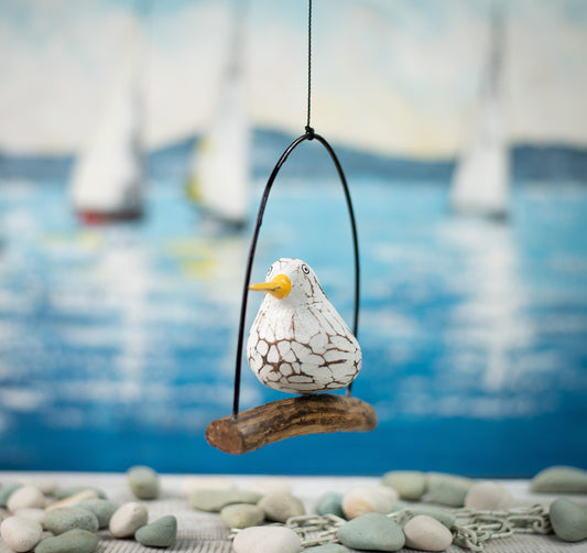 Mobile with Hand Carved, Hand Painted Wooden Seagull