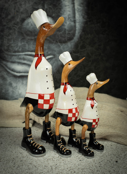 Hand Made Hand Painted Wooden Sculpture of a Chef Duck