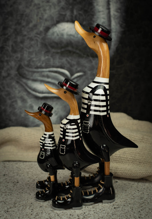 Hand Carved, Hand Painted Wooden Bird Sculpture of a Venetian Duck in Shiny Boots