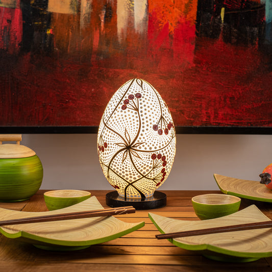 Hand-Painted Egg Shape Resin Lamp with Berries Decoration