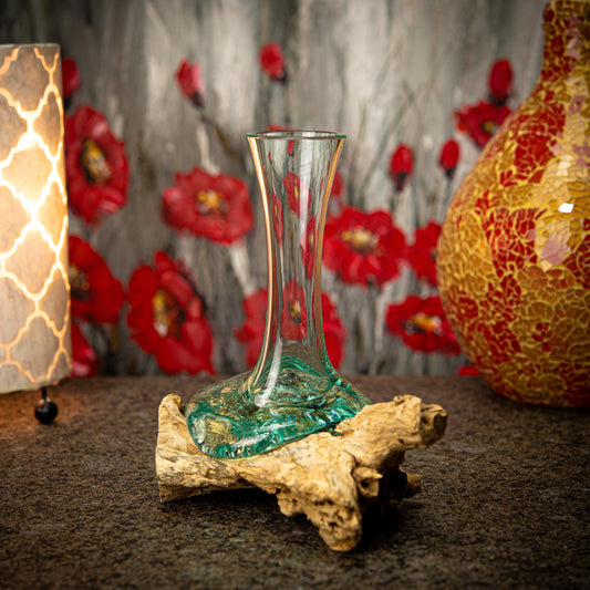 Gooseneck Blown Glass Vase on Natural Coffee Root Plinth