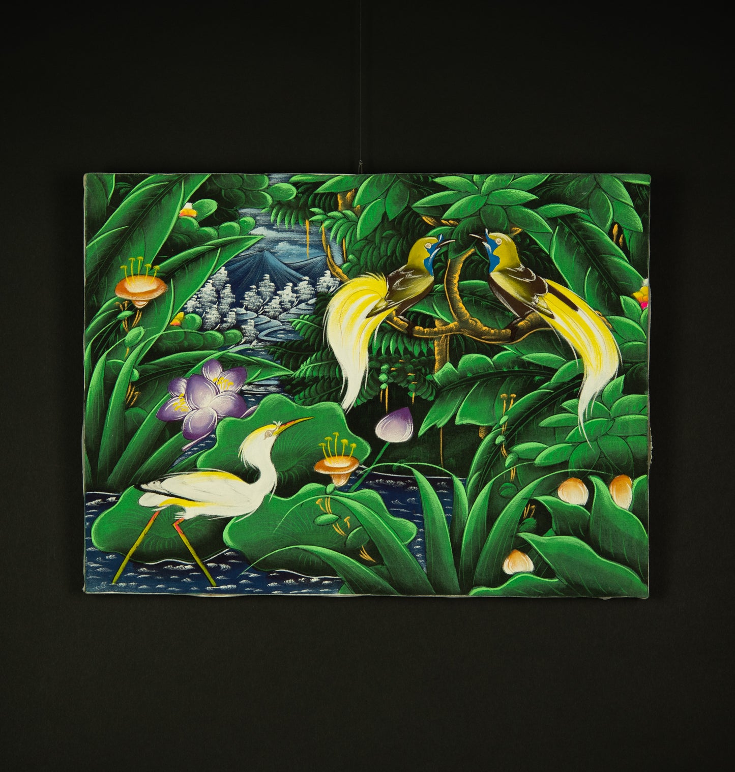 Hand-Painted Traditional Balinese Bird, Oil on Canvas, 40cm x 30cm