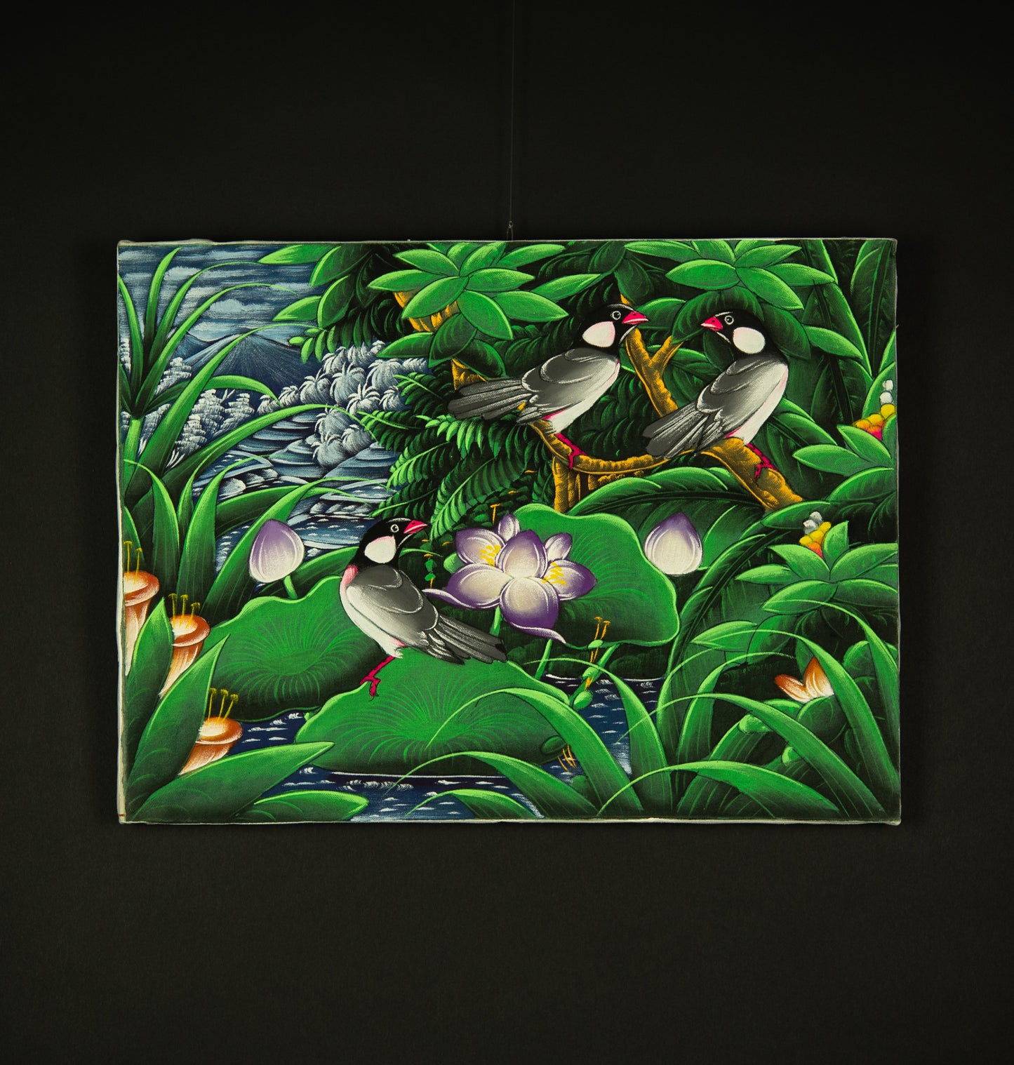 Hand-Painted Traditional Balinese Bird, Oil on Canvas, 40cm x 30cm