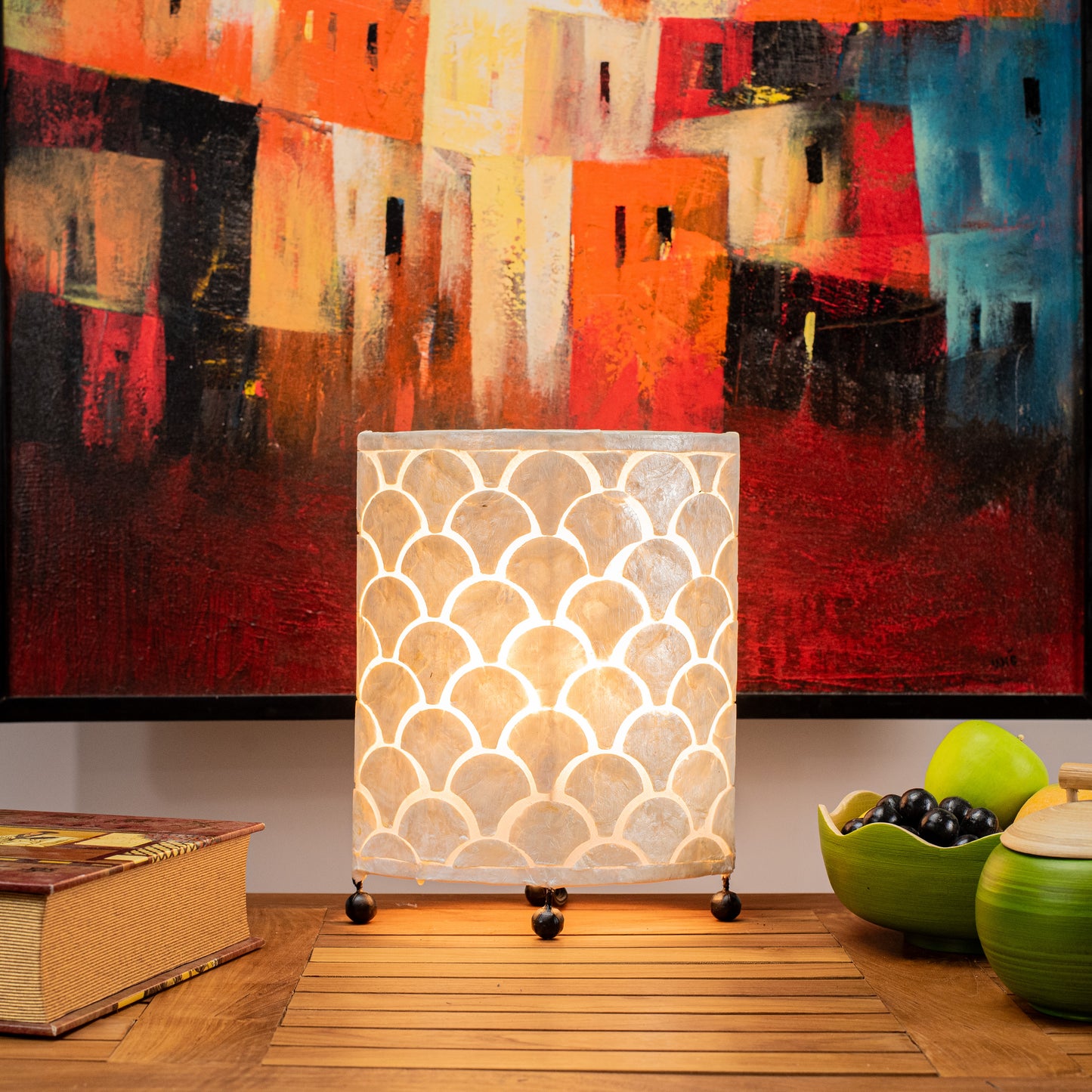 Hand Made Oval Lamp with Scale Shape Mother of Pearl