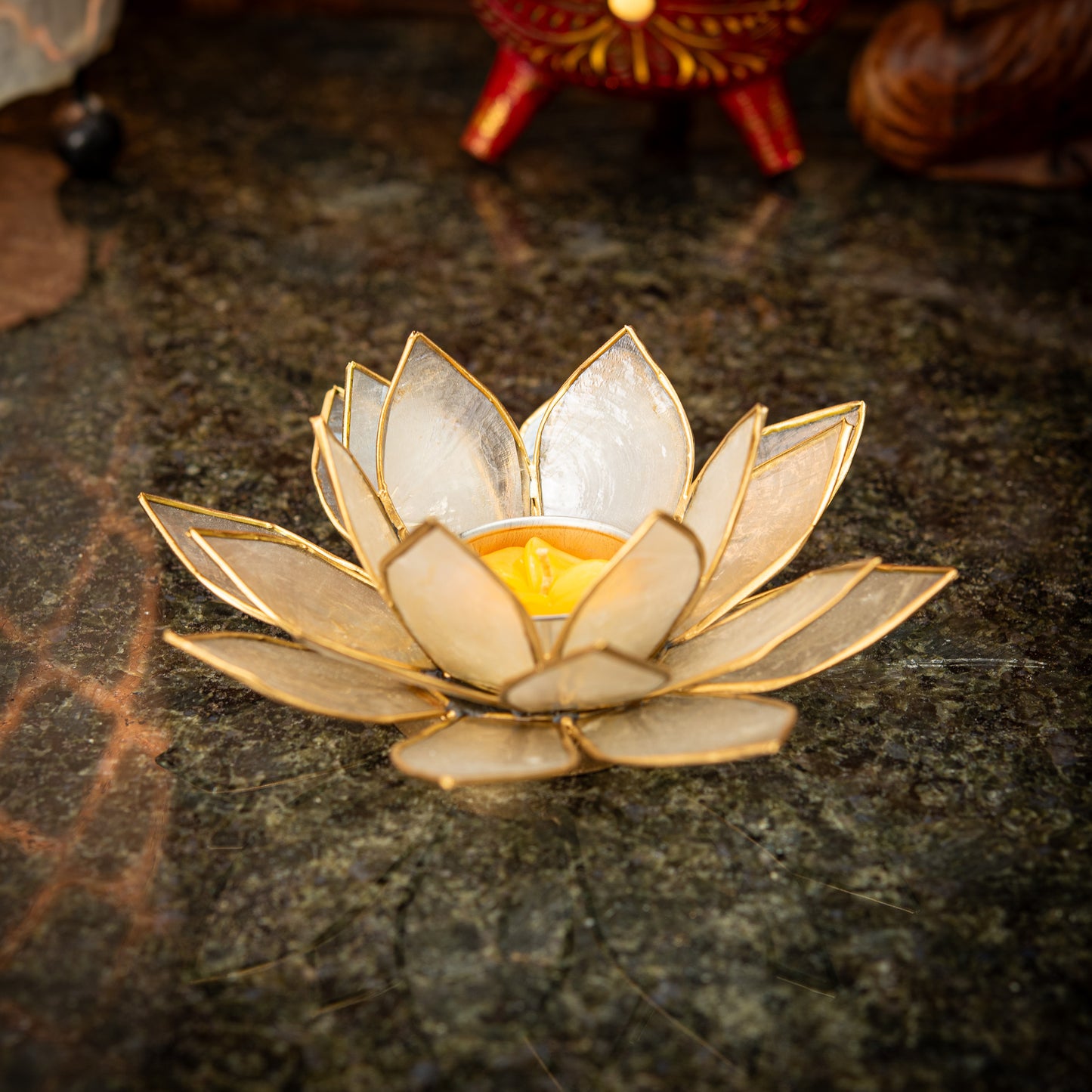 Hand Made Lotus Flower Candle Holder with Mother of Pearl