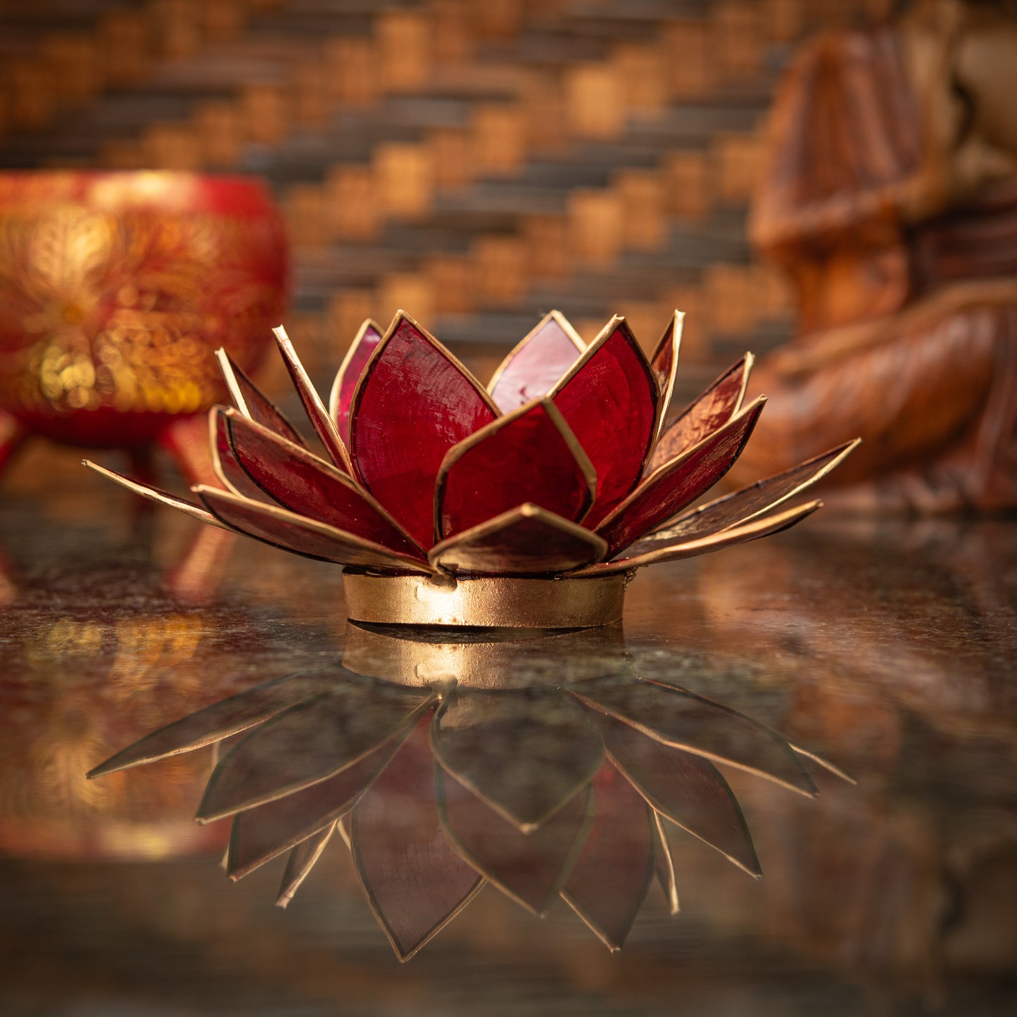 Hand Made Lotus Flower Candle Holder with Mother of Pearl