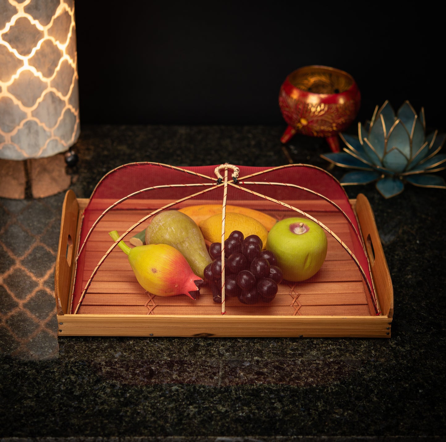 Hand-Made Bamboo Tray with Net Cover
