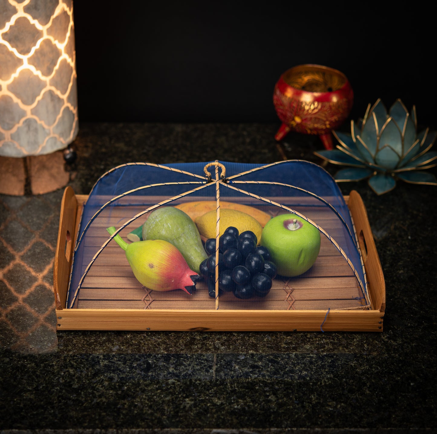 Hand-Made Bamboo Tray with Net Cover