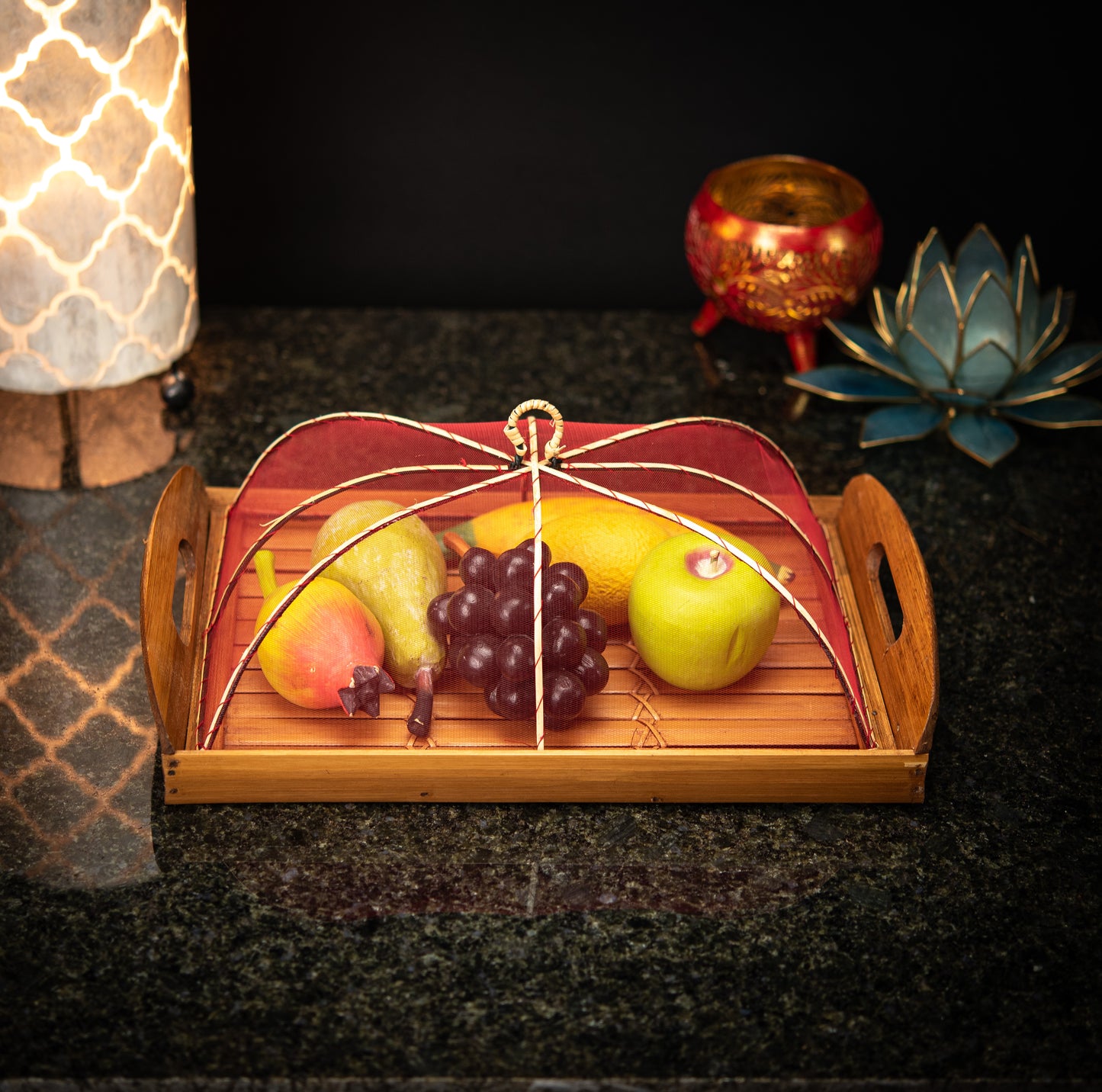 Hand-Made Bamboo Tray with Net Cover
