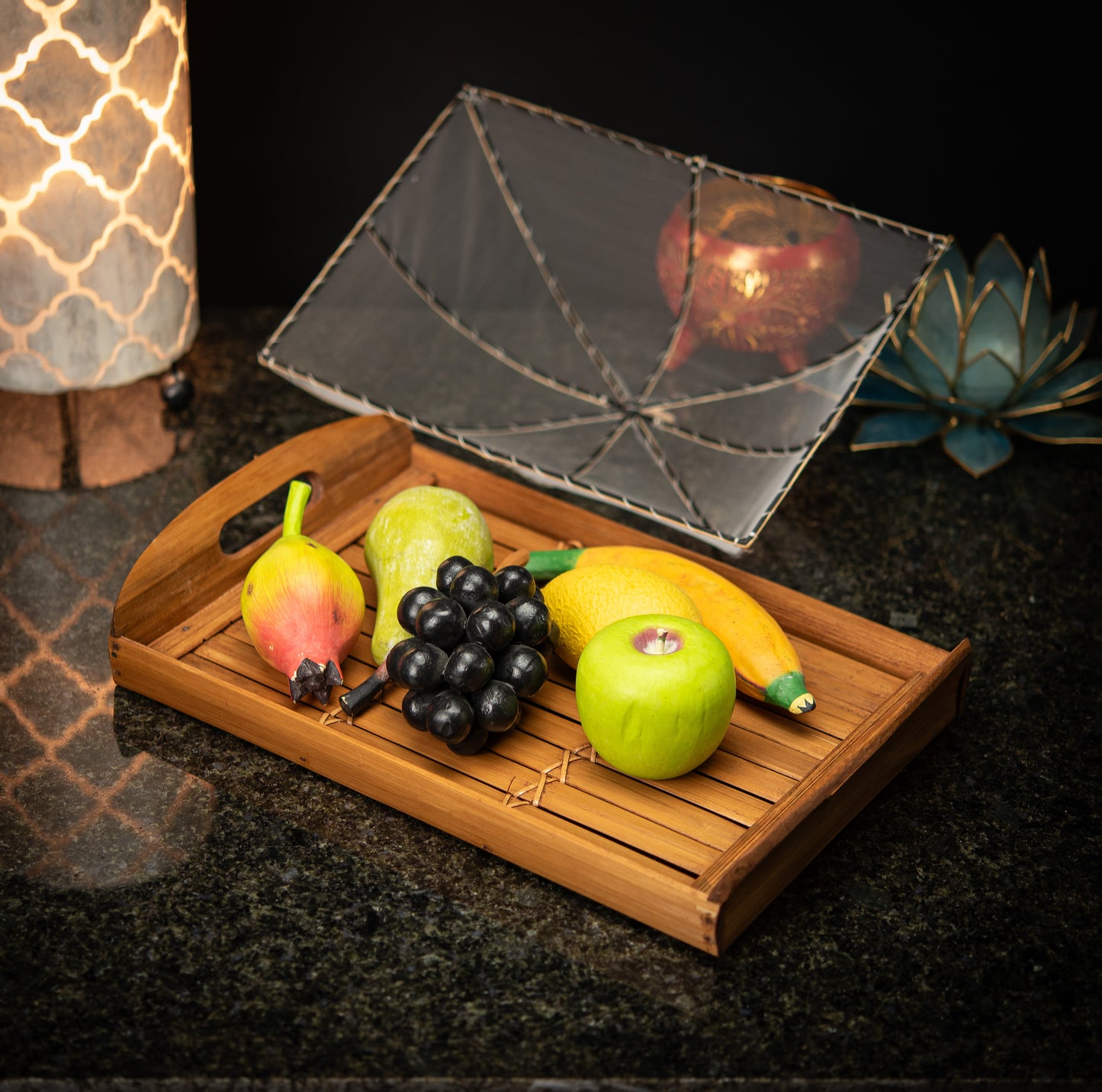 Hand-Made Bamboo Tray with Net Cover
