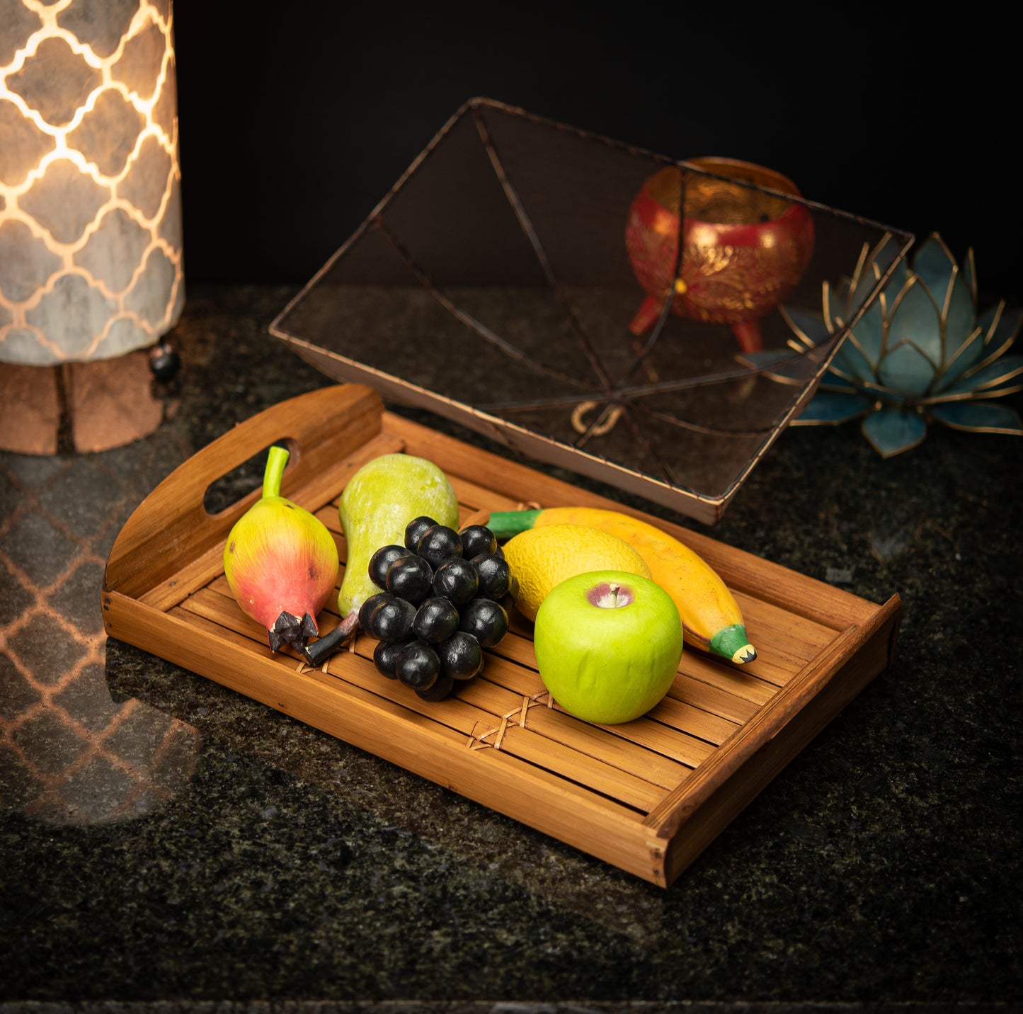 Hand-Made Bamboo Tray with Net Cover