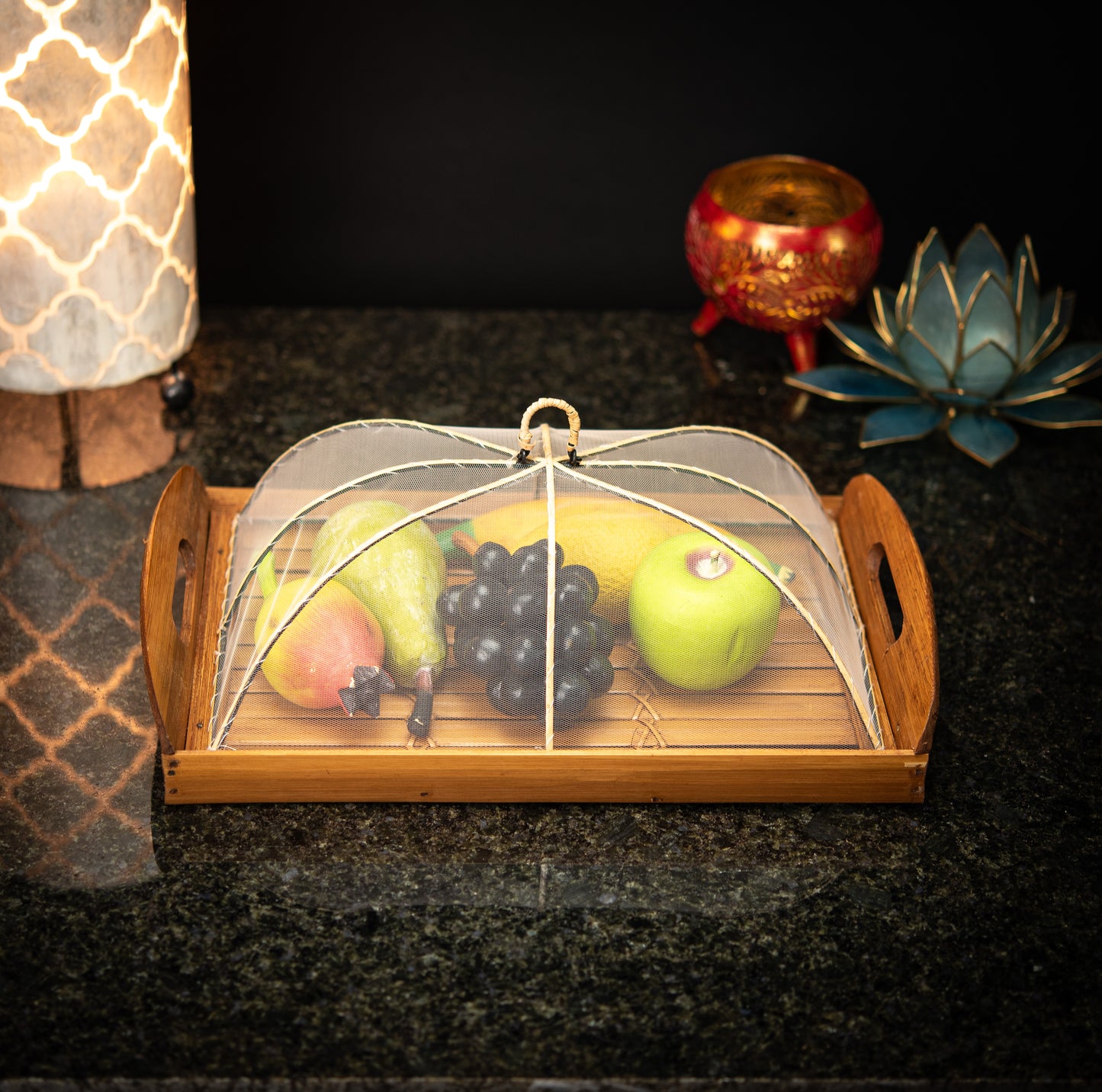 Hand-Made Bamboo Tray with Net Cover