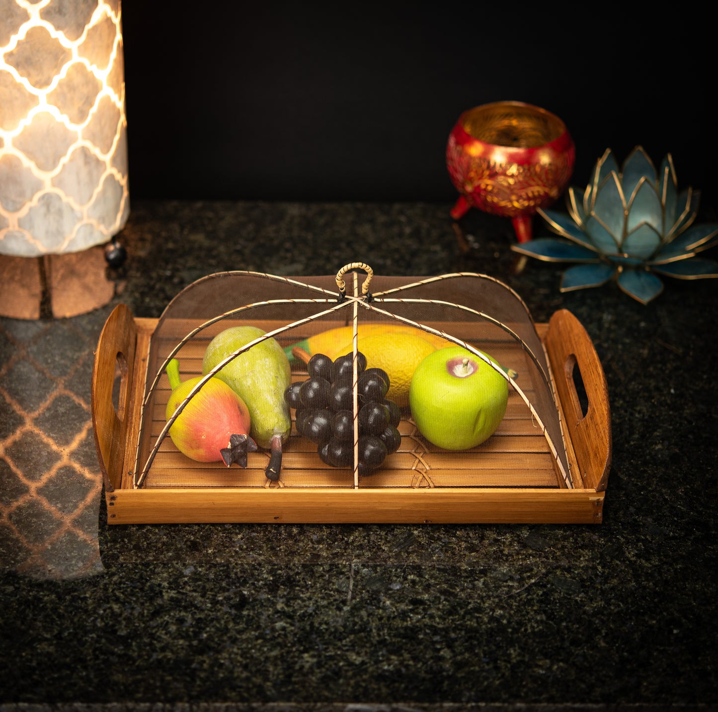 Hand-Made Bamboo Tray with Net Cover