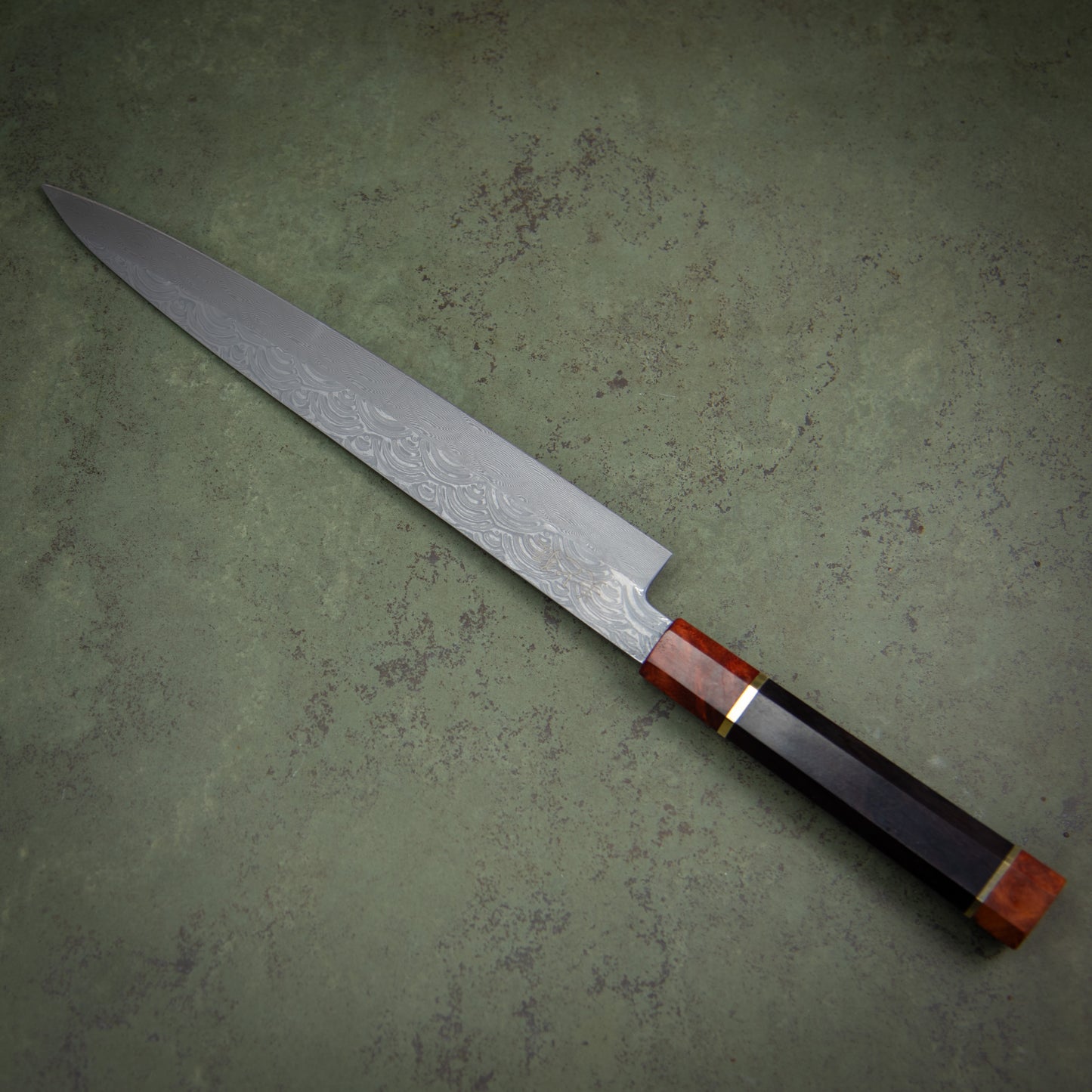 Hand Made 110 Layer Damascus Steel knife with a Black Walnut & Burl Wood Handle