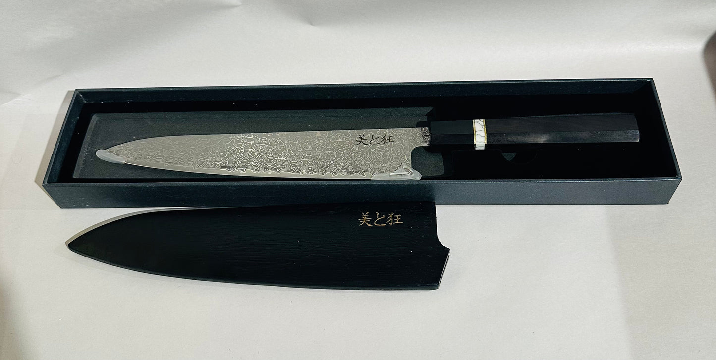 Hand Made 67 Layer Damascus Steel Knife with Ebony & white Turquoise Handle