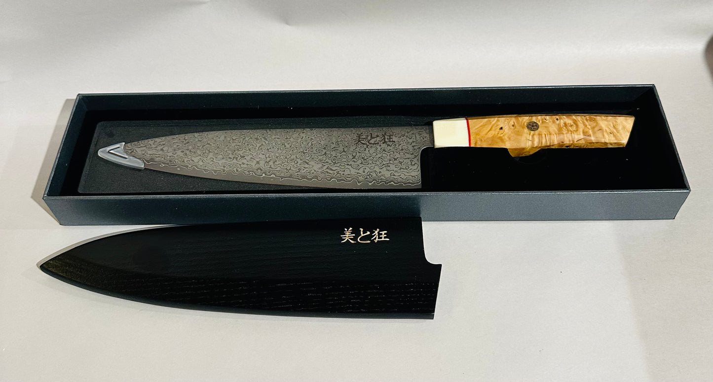 Hand Made 67-Layer Damascus Steel Knife with a Sycamore Wood Handle