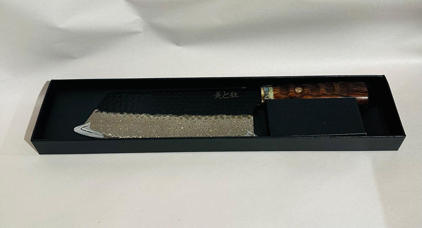 Hand Made 89-Layer Damascus Steel Knife with a Abalone & Ironwood Handle