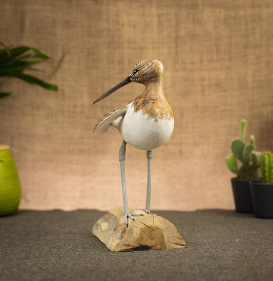 Hand Made Hand Painted Wooden Sculpture of a Curlew Sandpiper