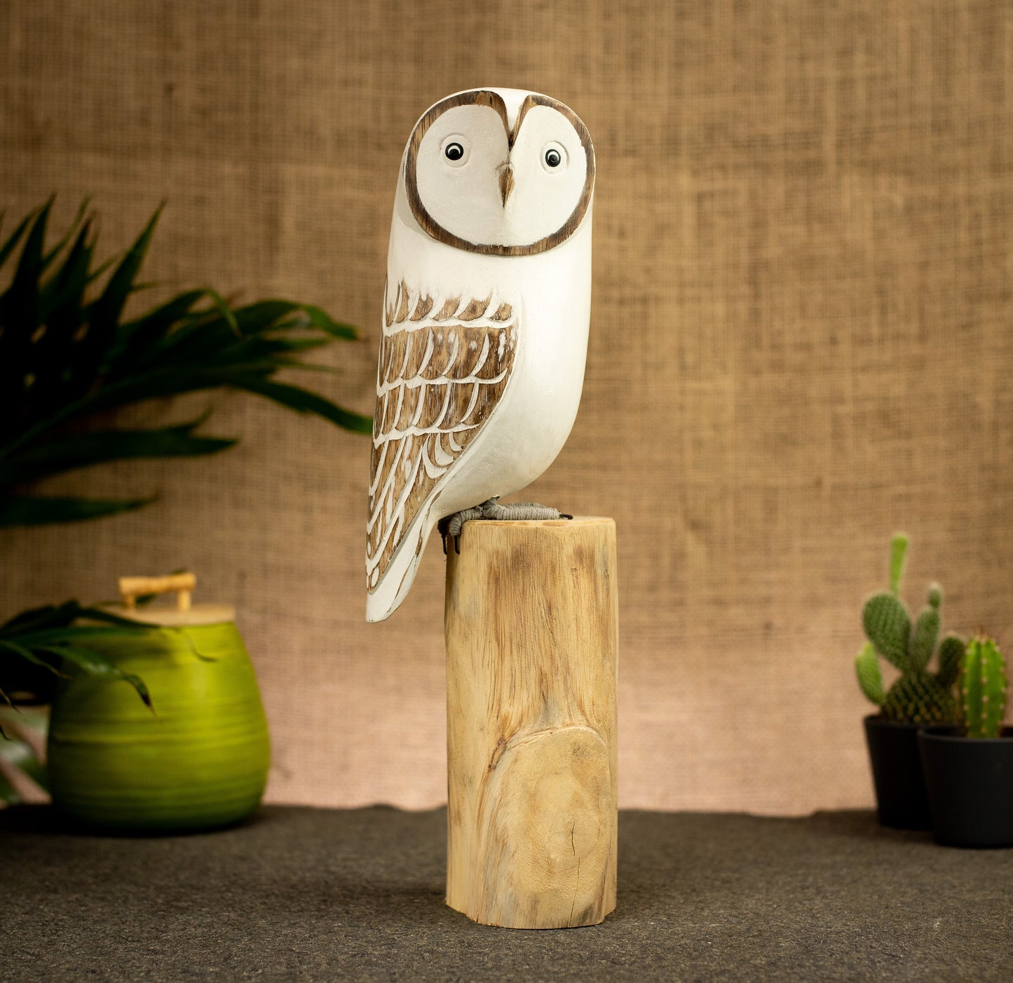 Hand Made Hand Painted Wooden Sculpture of a Snowy Owl