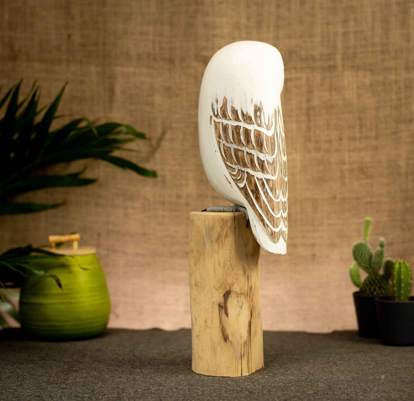 Hand Made Hand Painted Wooden Sculpture of a Snowy Owl