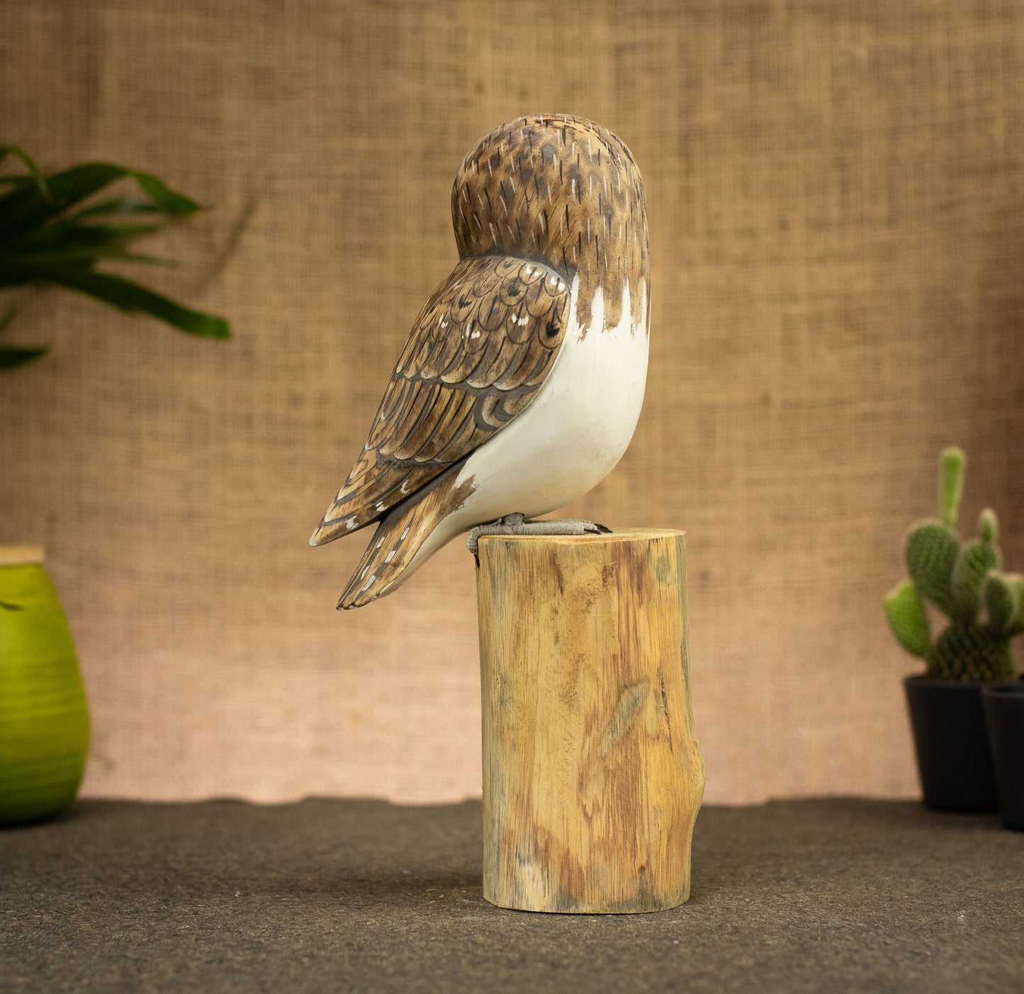 Hand Made Hand Painted Wooden Sculpture of a Barn Owl