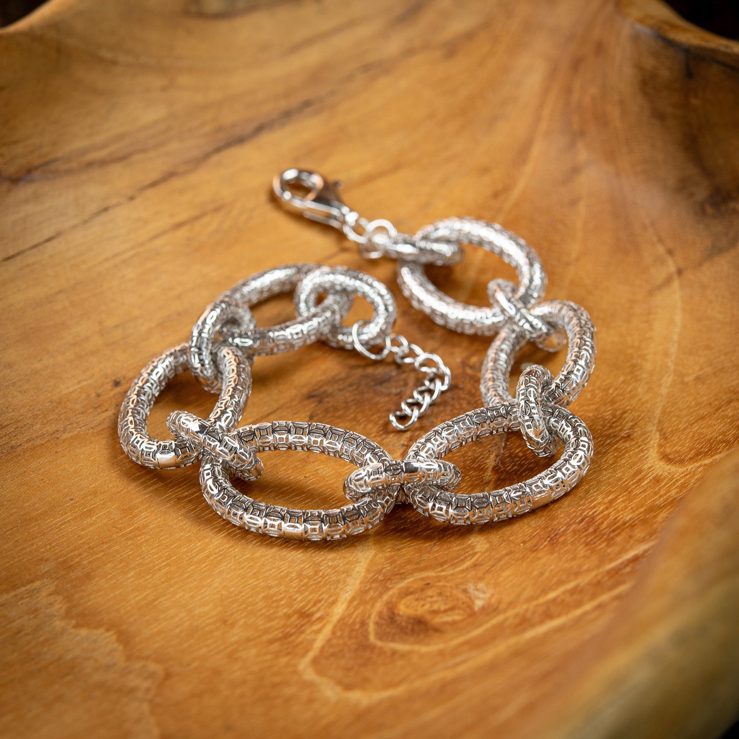 Sterling Silver, Rhodium-Plated Cable Geometric Honeycomp Bracelet