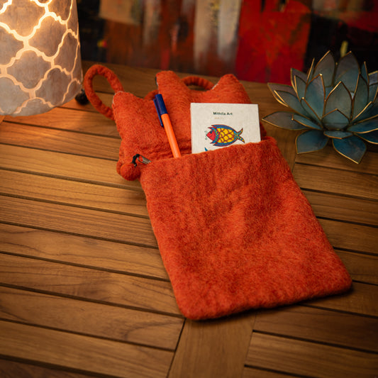 Fox Wool Crossbody Bag with Zip