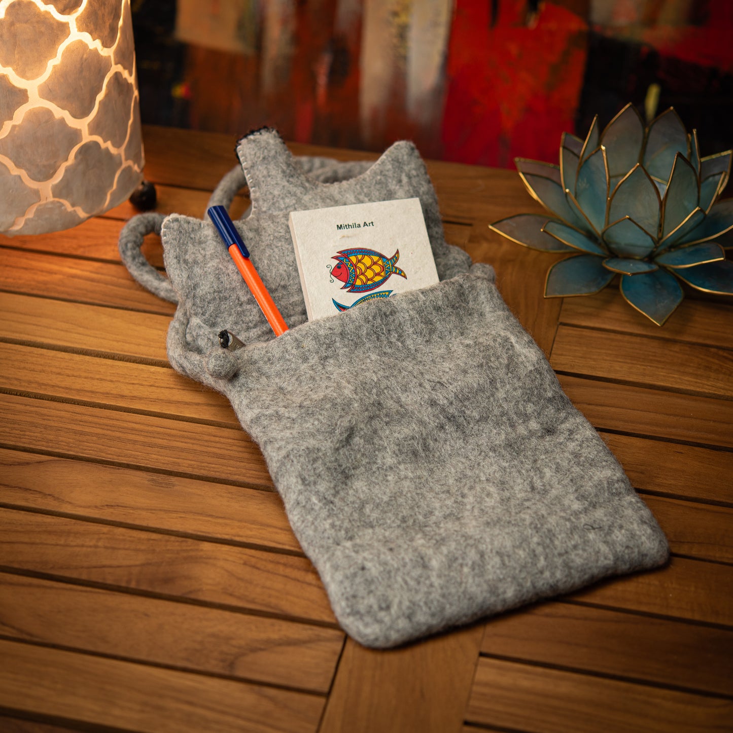 Fox Wool Crossbody Bag with Zip