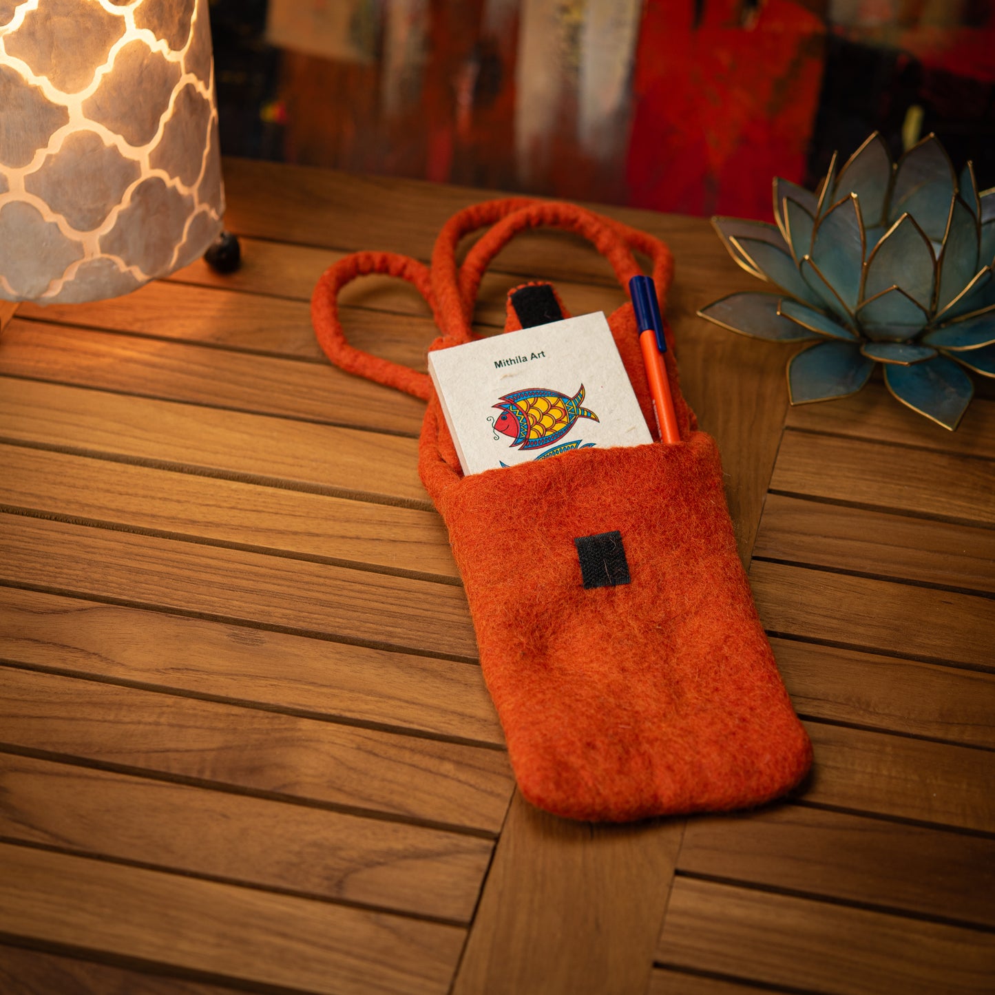 Small Orange Fox Wool Crossbody Bag