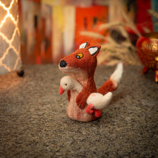 Marionnette/Chauffe-oeuf Renard avec Canard en Feutre Fait Main