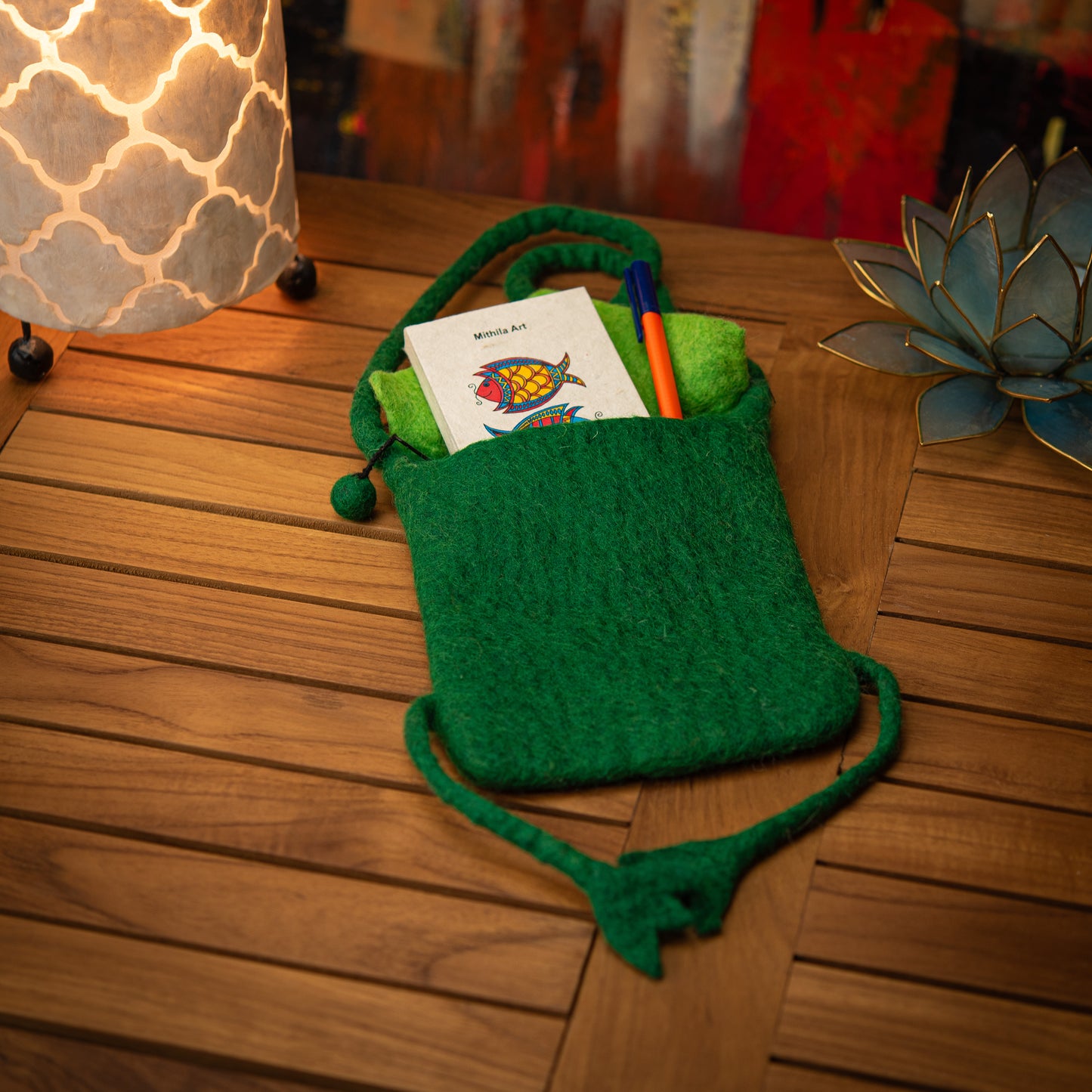 Frog Wool Crossbody Bag with Zip